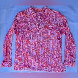 Oliphant Pink and Red Paisley Blouse Sz L